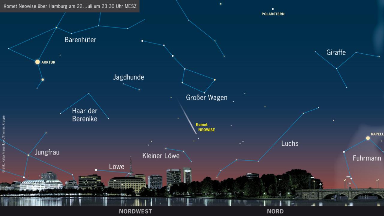 Für Hamburger hat das Planetarium diese Himmelskarte erstellt – so finden Himmelsgucker den Kometen ganz sicher
