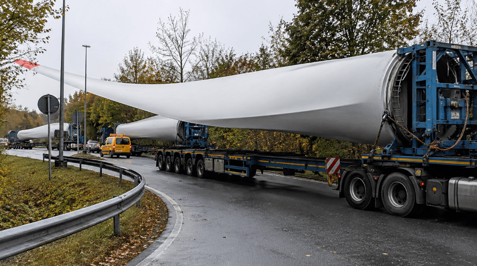 Drei Schwertransporter mit Windradflügeln blockieren B64-Abfahrt in Paderborn Drei Schwertransporter mit Windradflügeln blockieren B64-Abfahrt in Paderborn